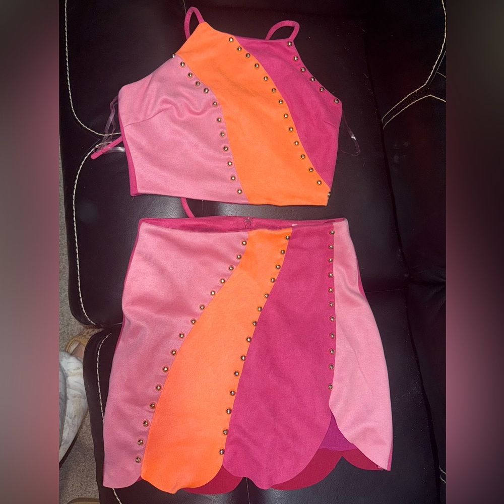 Chic Pink and Orange Women's Skirt Set